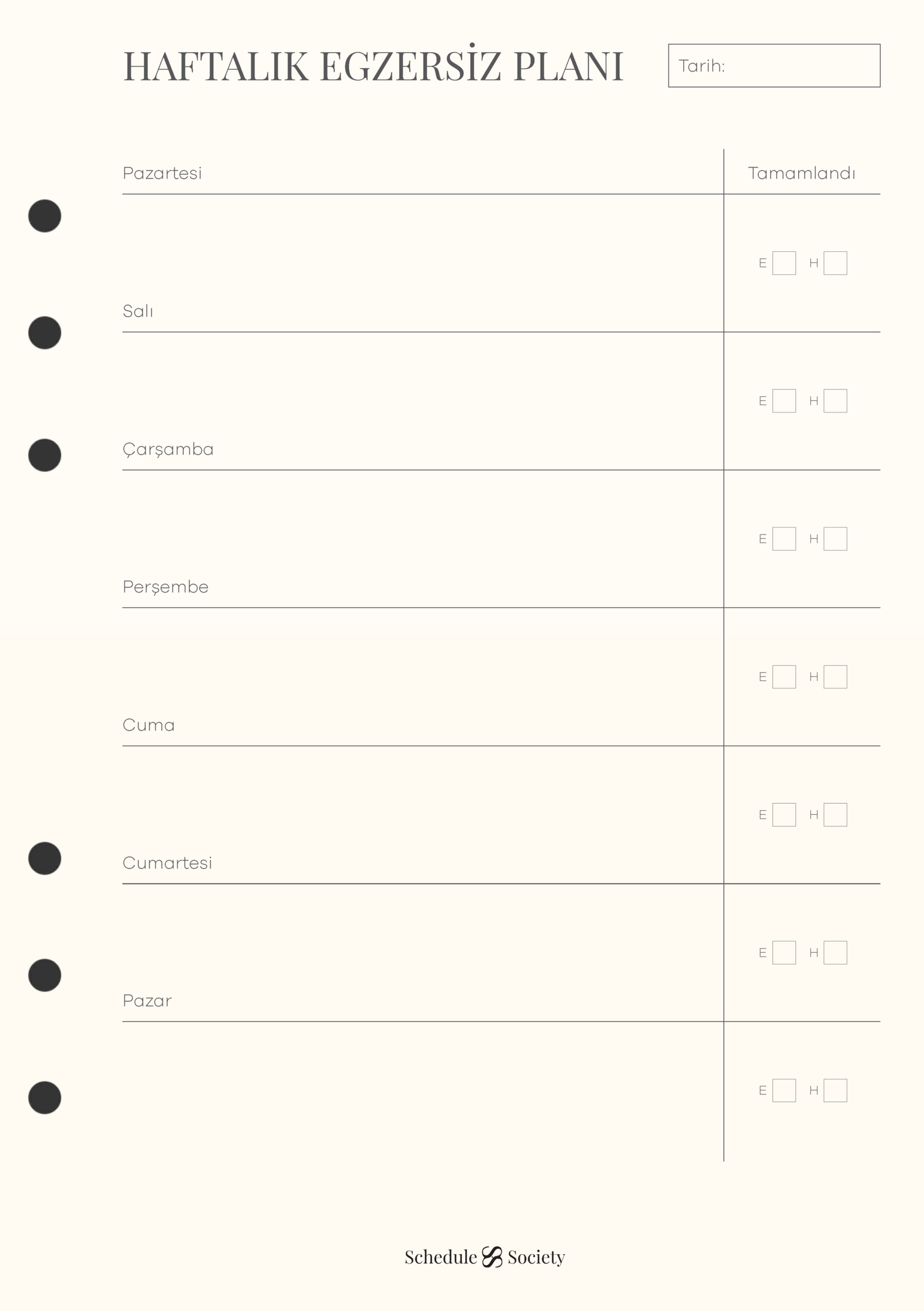Haftalık Egzersiz Planı