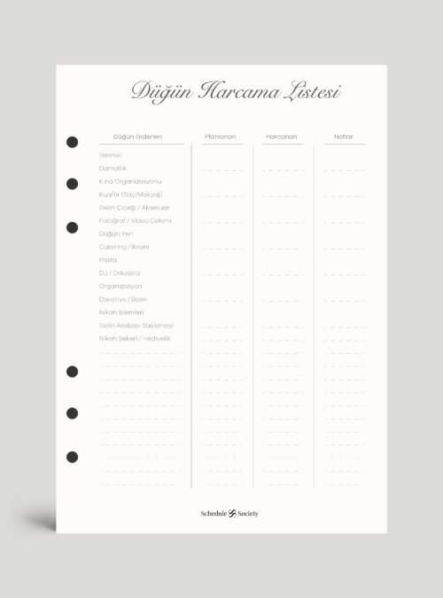 Düğün Harcama Listesi